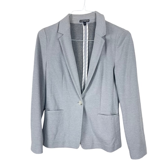 Express One Button Blazer Jacket Gray Sz S Pockets Knit Stretch - Picture 1 of 6